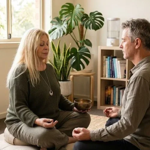 Momento di meditazione e consapevolezza corporea